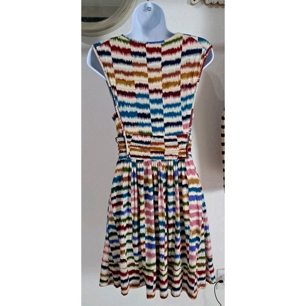 ANTHROPOLOGIE Maeve Sennebec Fit Flare Dress Sz S Jersey Knee Colorful Ikat - Picture 7 of 13
